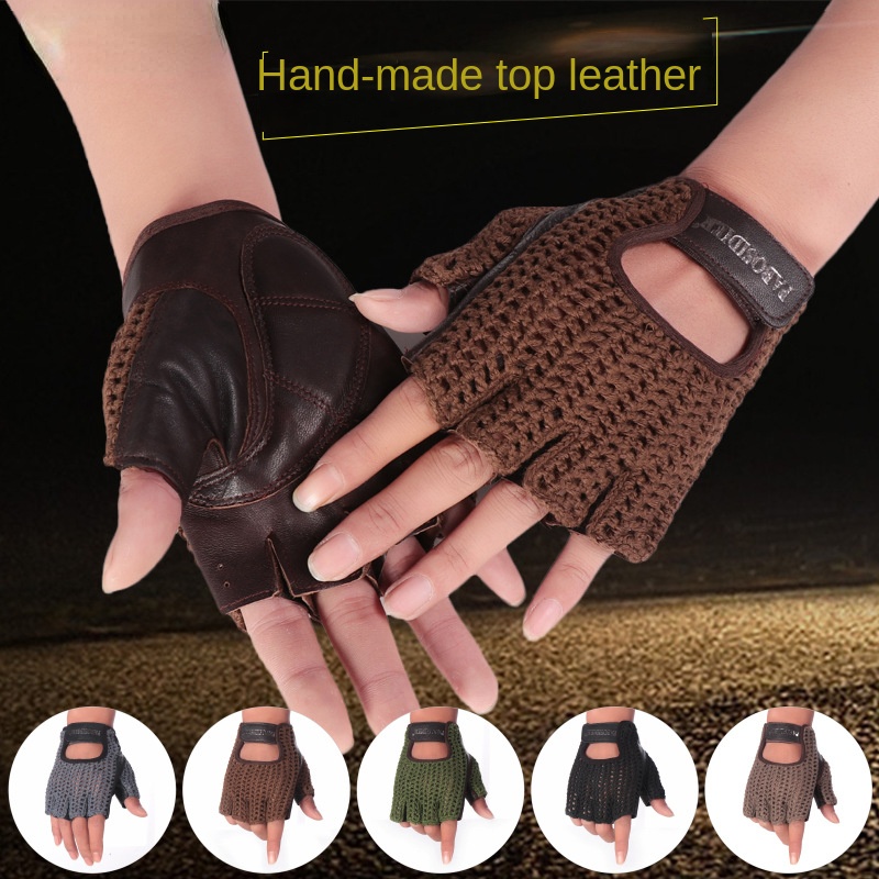 Unisex Summer Half Finger Retr - Leather Driving Glove 评论和价格